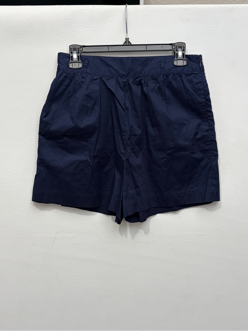 Jason Wu Navy Pleated High-Waist Cotton Shorts